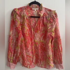 Lovers + Friends Pink and Yellow Relaxed Tie Front Blouse